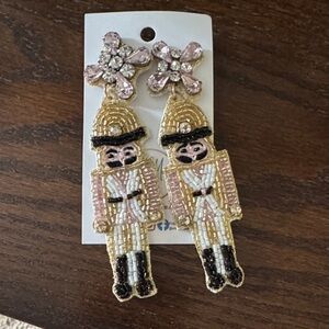 Festive Nutcracker Beaded Earrings - Pink and Gold